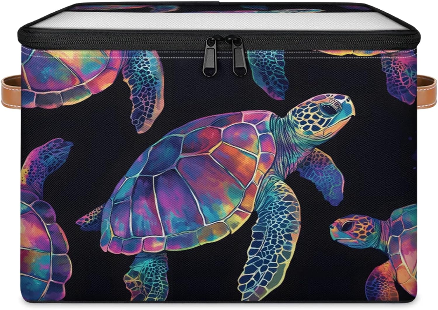 Colorful Sea Turtle Storage Box | Multi-Purpose Organizer with Zipper Lid & Side Handles | Storage Bin for Toys, Books, Clothes