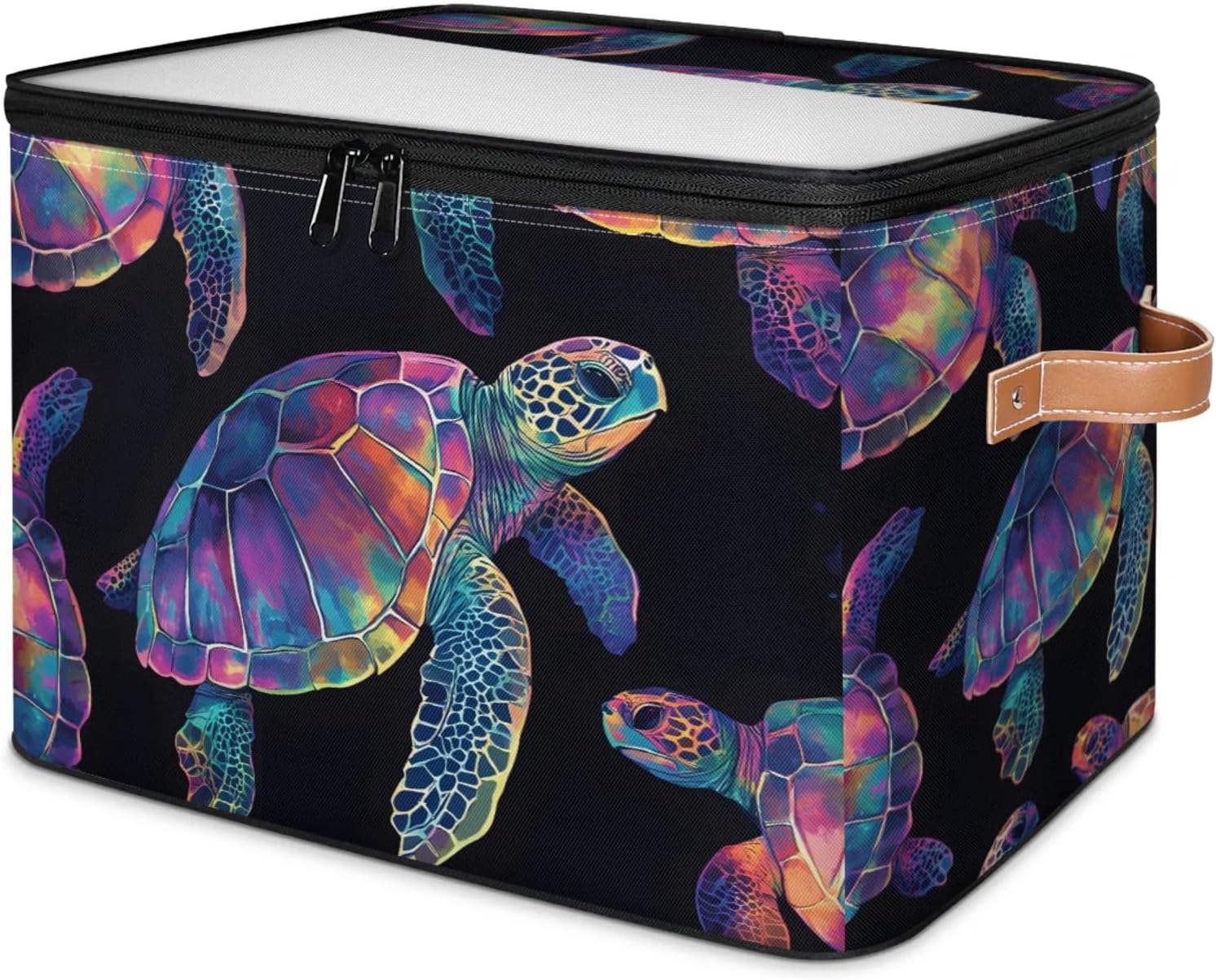 Colorful Sea Turtle Storage Box | Multi-Purpose Organizer with Zipper Lid & Side Handles | Storage Bin for Toys, Books, Clothes