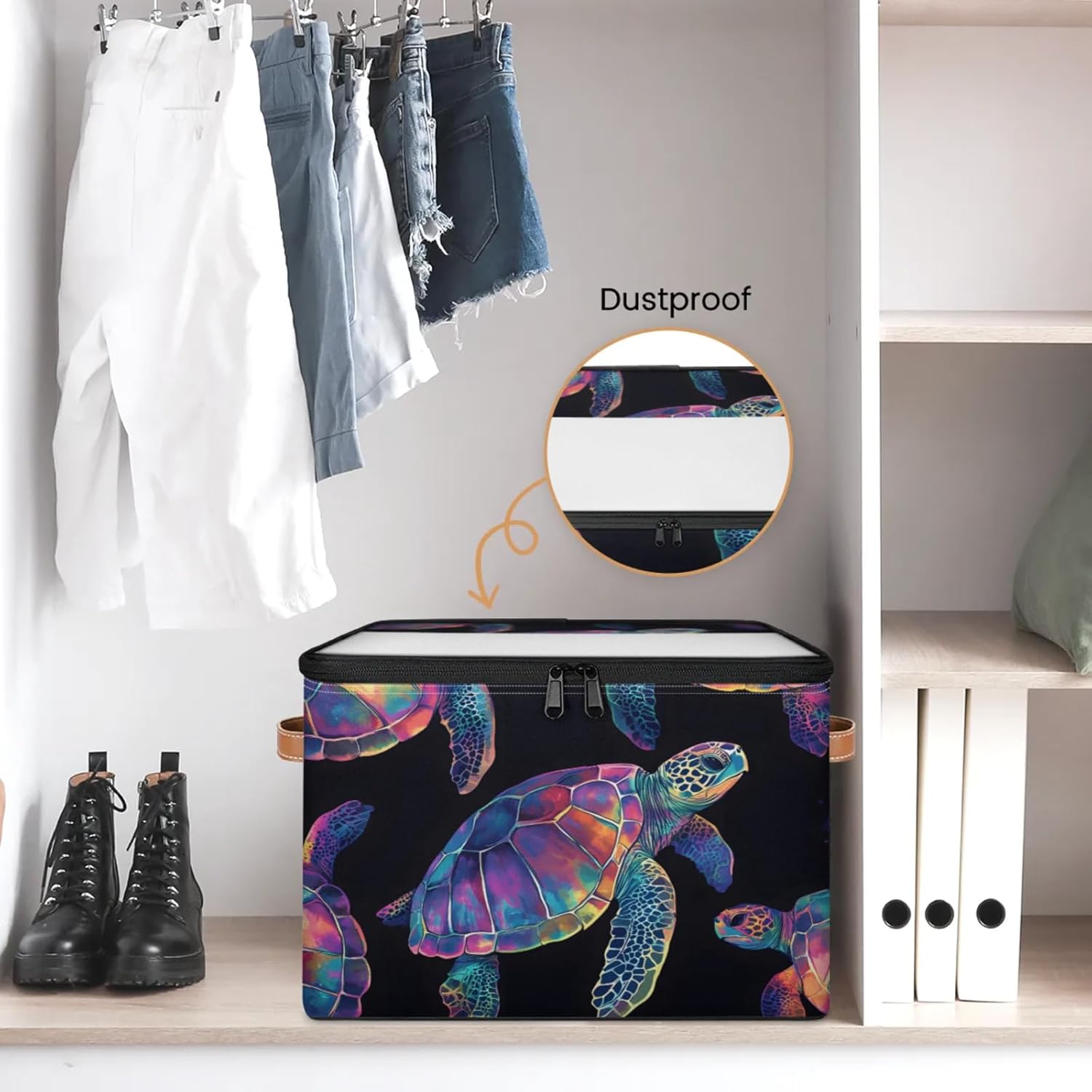 Colorful Sea Turtle Storage Box | Multi-Purpose Organizer with Zipper Lid & Side Handles | Storage Bin for Toys, Books, Clothes